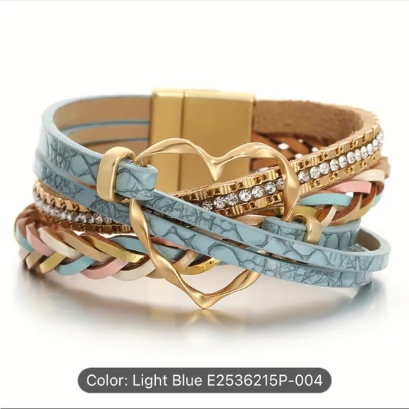 🩷Boho-Chic Pu Leather Wrap Bracelet With Sparkling Rhinestone Heart💜 - Picture 4 of 9